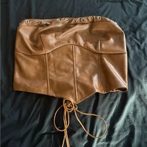 Faux Leather Corset Top in Warm Cognac